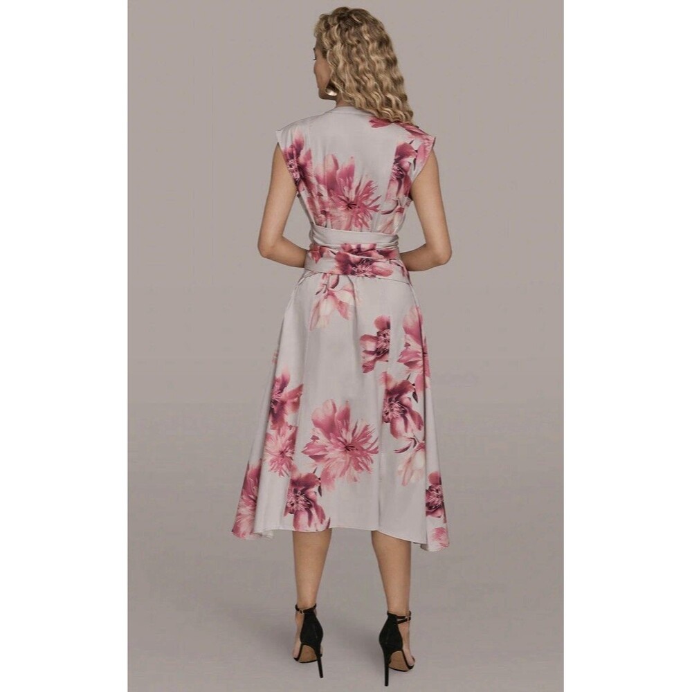 DONNA KARAN Women’s Print Cap Sleeve Dress with Wide Tie Waist. Size M - Picture 2 of 7